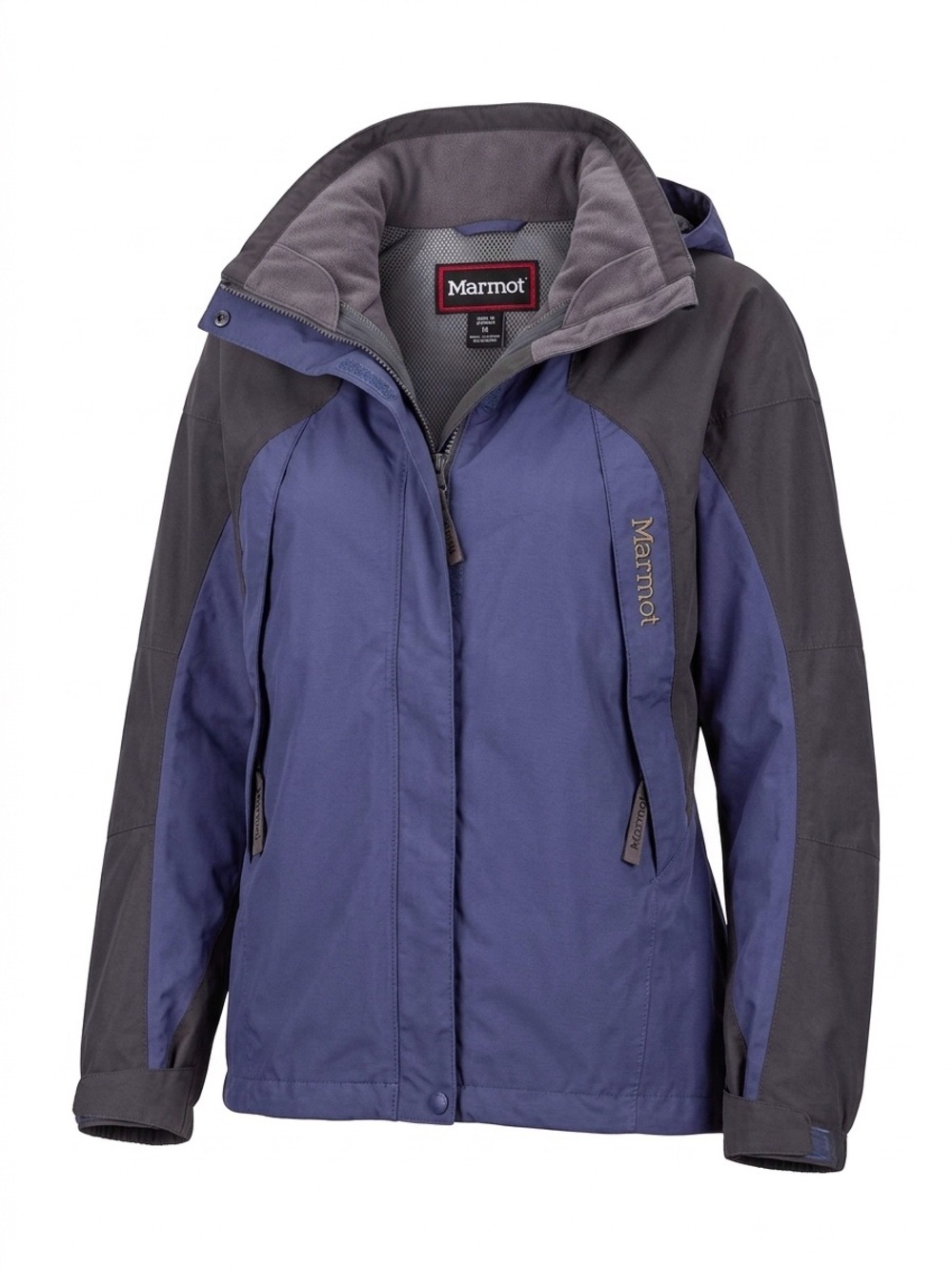 Marmot Blue Grey Waterproof Hooded Technical Rain Jacket Fleece Lined Shell S